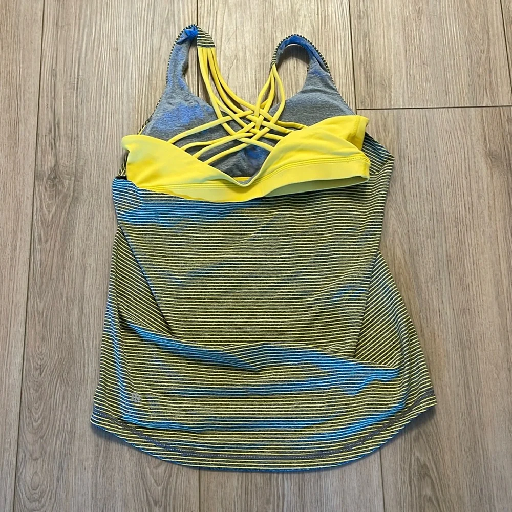 Lululemon Built in Bra Tank Top Size 8 Striped Grey & Yellow Padded